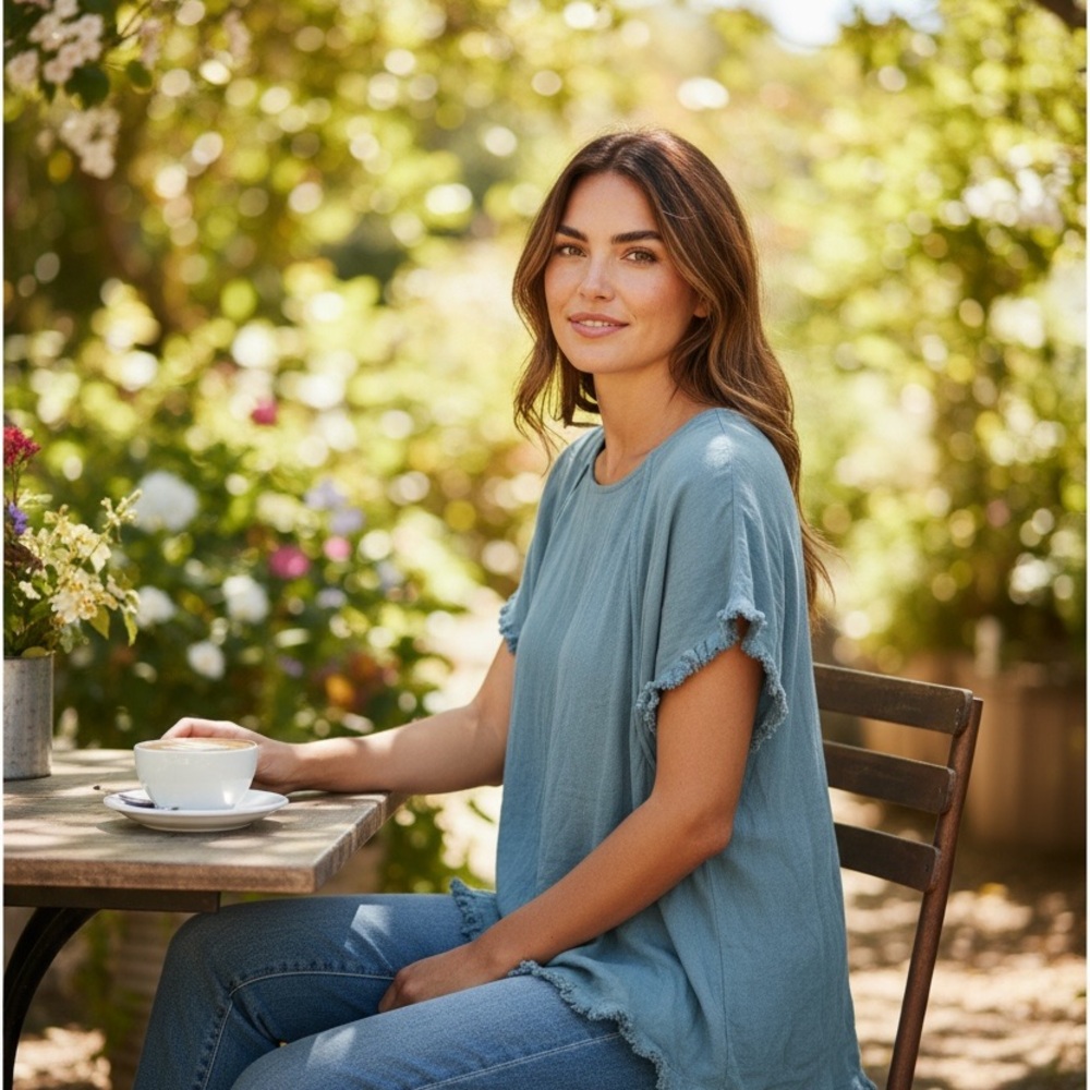 Frayed Hem jade Tunic Top, Umgee tunic top - Picture 2 of 9